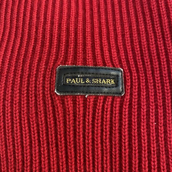 PAUL & SHARK Knit Jacket Mens XL Lined Coat Wool Heavyweight Red *snag - Picture 5 of 9